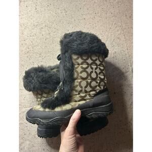 Coach Monogram C Rabbit Fur Lined Lace Up Boots Women’s 8